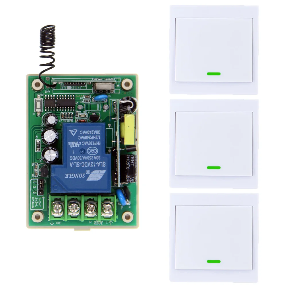 AC 110V 220V 85-265V 30A Relay 1 CH 1CH RF Wireless Remote Control Switch System+ Wall Panel Transmitter 315 433 MHz,Toggle 
AC 110V 220V 85-265V 30A Relay 1 CH 1CH RF Wireless Remote Control Switch System+ Wall Panel Transmitter 315 433 MHz,Toggle