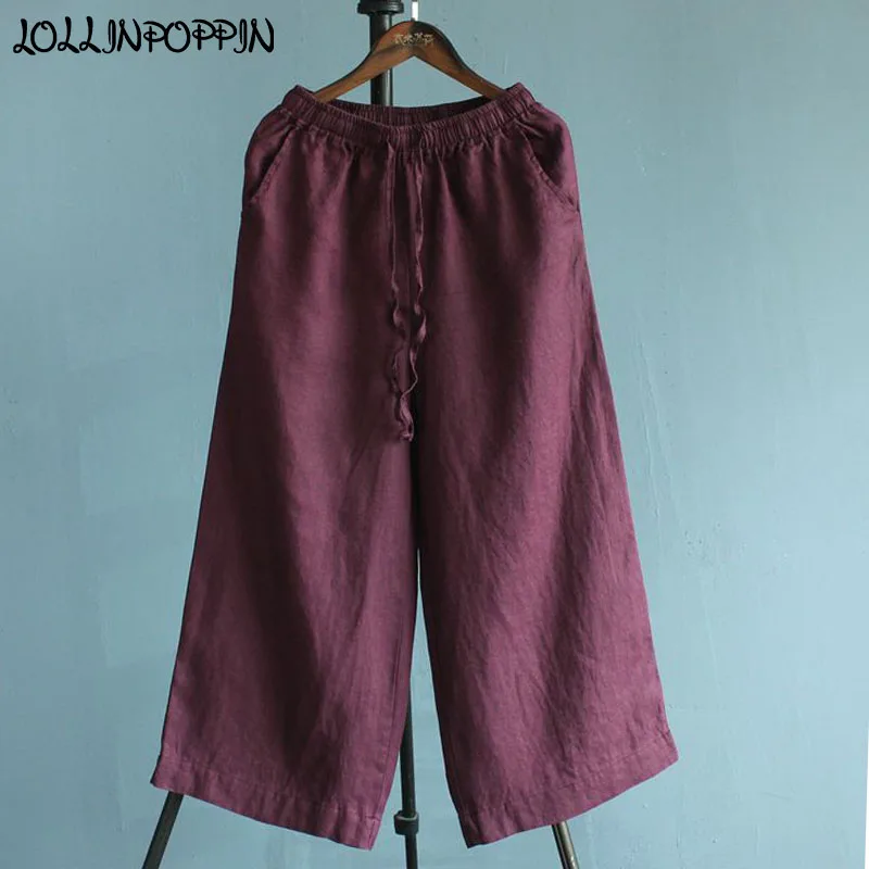 Women 100% Linen Wide Leg Trousers Drawstring Elastic Waist Wine Red Flare Pants Ladies Summer Casual Linen Pants Ankle Length
Women 100% Linen Wide Leg Trousers Drawstring Elastic Waist Wine Red Flare Pants Ladies Summer Casual Linen Pants Ankle Length