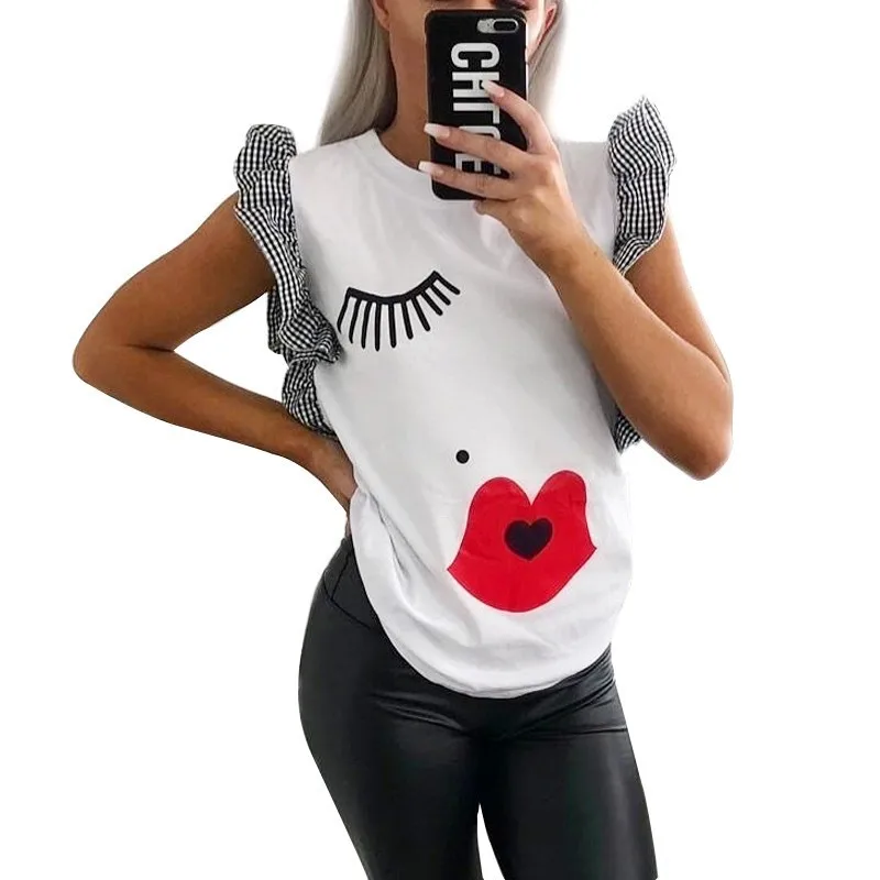 Ruffle Fashion T Shirt Women White Tops 2019 Summer Casual Stretchy Ladies O-neck Red Lips Print T-shirt
Ruffle Fashion T Shirt Women White Tops 2019 Summer Casual Stretchy Ladies O-neck Red Lips Print T-shirt