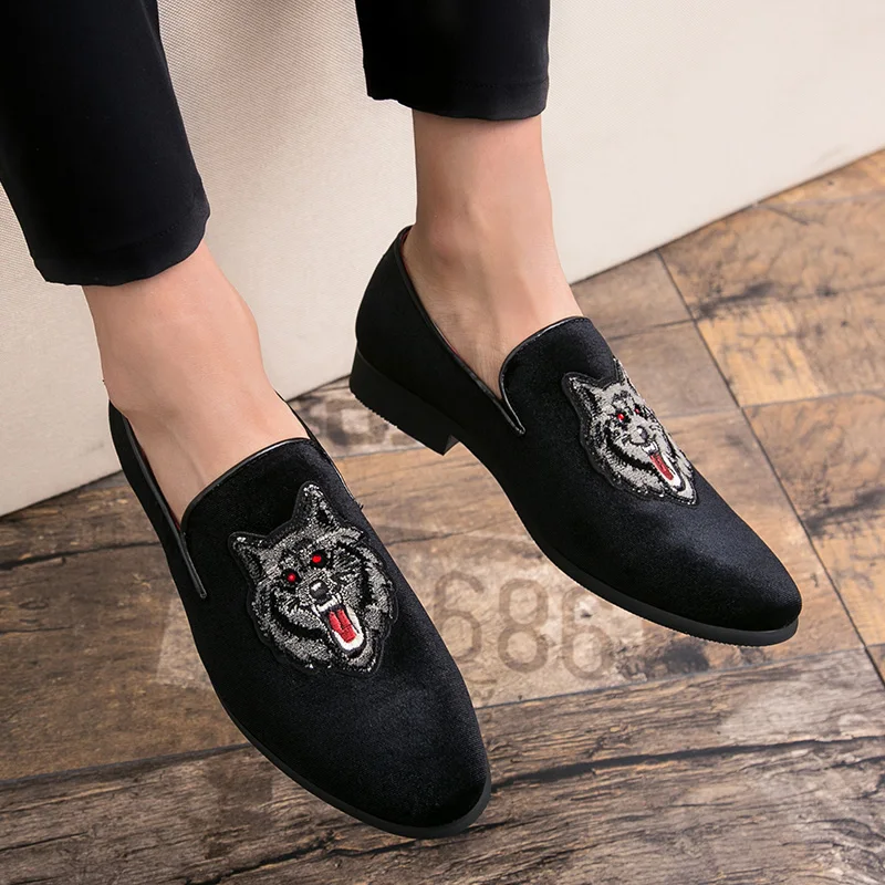 mens shoes suede leather wolf animal luxury brand slip on desinger male spring summer footwear fashion dress oxford shoe for men (6)