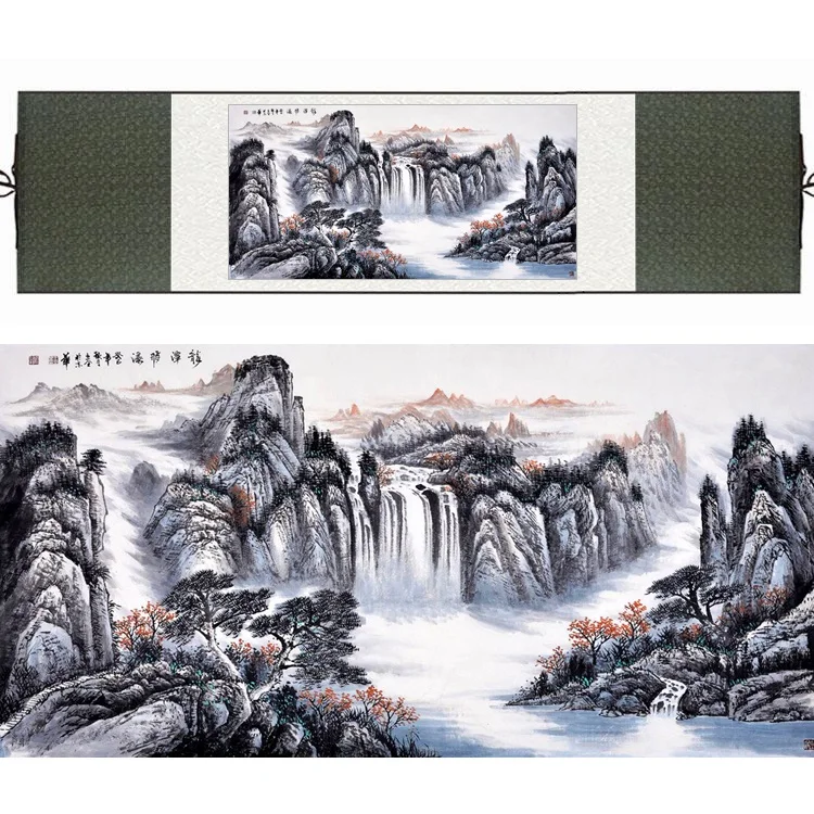 Chinese Silk Watercolor ink waterfall art mountain sunrise Landscape Feng Shui canvas wall picture damask framed scroll painting
Chinese Silk Watercolor ink waterfall art mountain sunrise Landscape Feng Shui canvas wall picture damask framed scroll painting