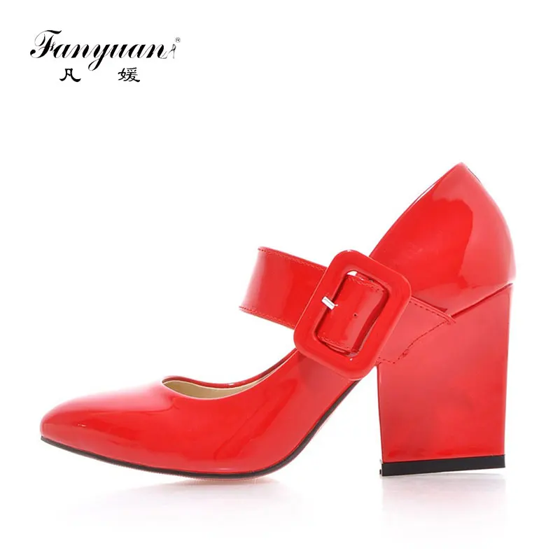 FANYUAN New Patent Pu Mary Janes Pointed Toe Square High Heels Shoes Woman Casual Office Spring Autumn Pumps Size 33-43
FANYUAN New Patent Pu Mary Janes Pointed Toe Square High Heels Shoes Woman Casual Office Spring Autumn Pumps Size 33-43