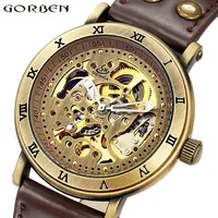 Steampunk Skeleton Men Automatic Watch Vintage Bronze Luxury Top Brand Chinese Mechanical Wrist Watch for Man Leather Self-wind image