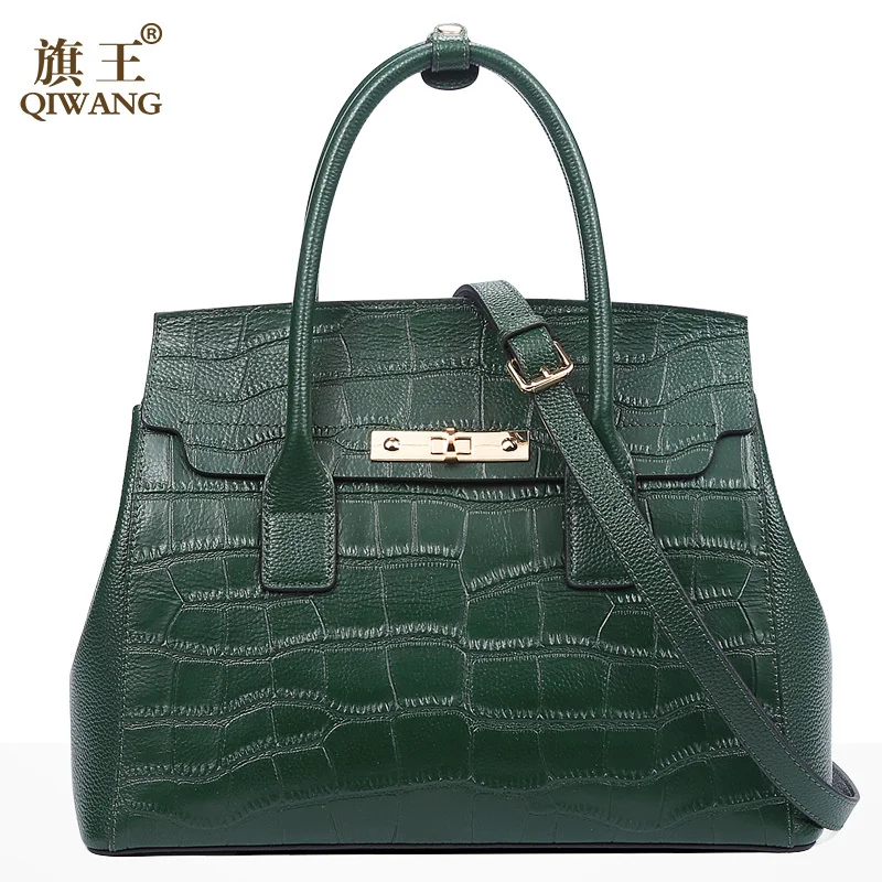 

Qiwang Black Handbags for Women 2019 Crocodile Pattern Ladies Hand Bags Genuine Leather Shoulder Bags Fashion Luxury Tote Bag