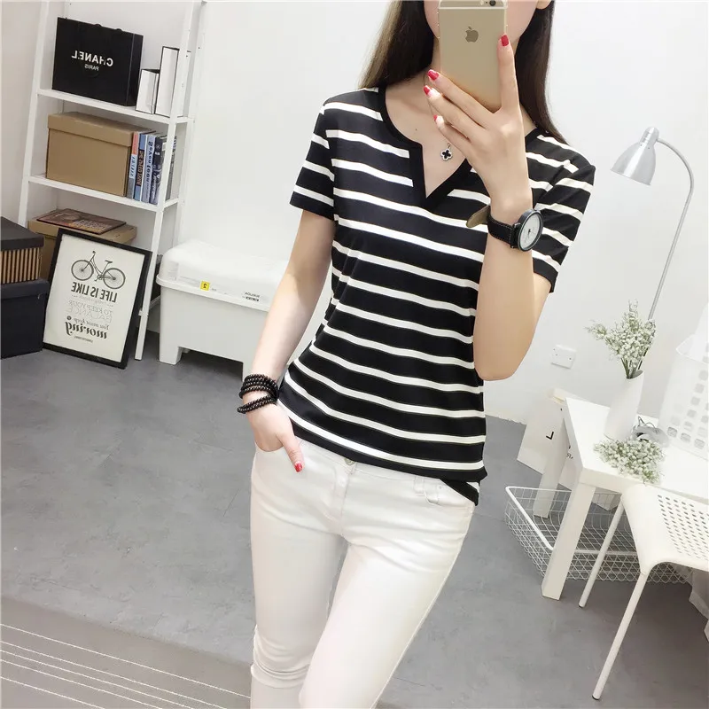 MRMT Stripes Womens T-Shirt V Collar T Shirts Skinny Half Sleeve Clothes Women Slim Under Wear Tshirt Casual Top Tees For Female MRMT Stripes Womens T-Shirt V Collar T Shirts Skinny Half Sleeve Clothes Women Slim Under Wear Tshirt Casual Top Tees For Female