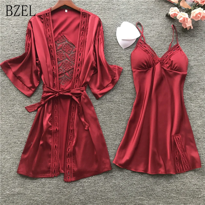 BZEL Sexy Lace Robe Sets With Belt 2PCS Women's Satin Pijamas Set Nightgown Silk Summer Sleepwear Bathrobe Female Pijamas M-XL
BZEL Sexy Lace Robe Sets With Belt 2PCS Women's Satin Pijamas Set Nightgown Silk Summer Sleepwear Bathrobe Female Pijamas M-XL