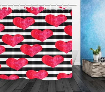 Watercolor Red Heart Shower Curtain Black And White Stripes Bathroom Waterproof Polyester Screens Fabric for Love Bathtub Decor 
Watercolor Red Heart Shower Curtain Black And White Stripes Bathroom Waterproof Polyester Screens Fabric for Love Bathtub Decor