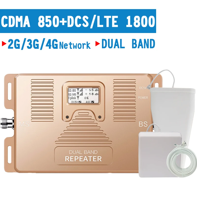 Walokcon 3G 4G Cellular Signal Repeater CDMA 850 DCS 1800 Dual Band Mobile Phone Booster 4G LTE Amplifier 70dB Gain LCD Display
Walokcon 3G 4G Cellular Signal Repeater CDMA 850 DCS 1800 Dual Band Mobile Phone Booster 4G LTE Amplifier 70dB Gain LCD Display