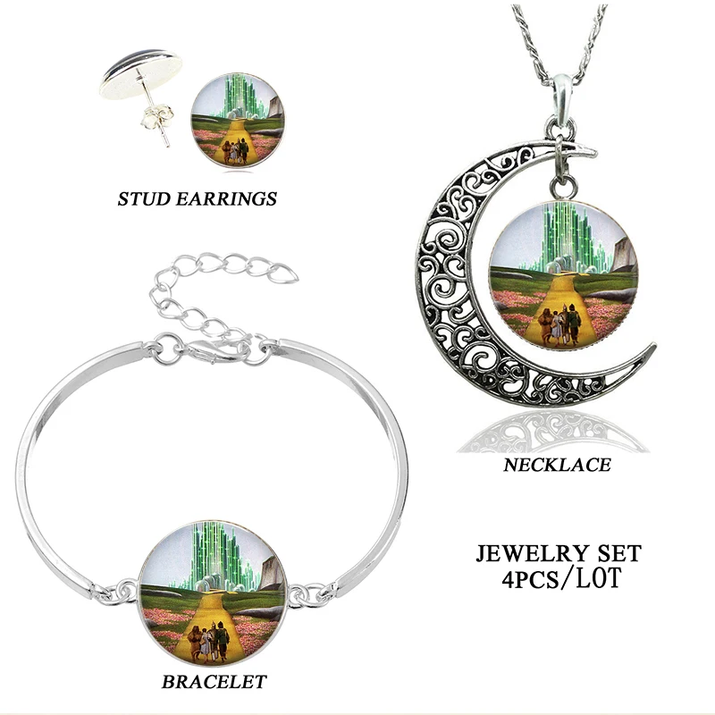 Wizard of Oz Silver Plated Yellow Brick Road Glass Dome Cabochon Jewelry Set Necklace + Earring+Bracelet 2017 Women Fashion
Wizard of Oz Silver Plated Yellow Brick Road Glass Dome Cabochon Jewelry Set Necklace + Earring+Bracelet 2017 Women Fashion