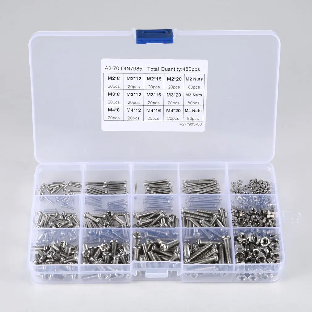 480PCS Stainless Steel Cross Recessed Pan Head Screws Phillips Screws Assortment Kit Screws And Nuts Set M2/3/4 8-20mm
480PCS Stainless Steel Cross Recessed Pan Head Screws Phillips Screws Assortment Kit Screws And Nuts Set M2/3/4 8-20mm
