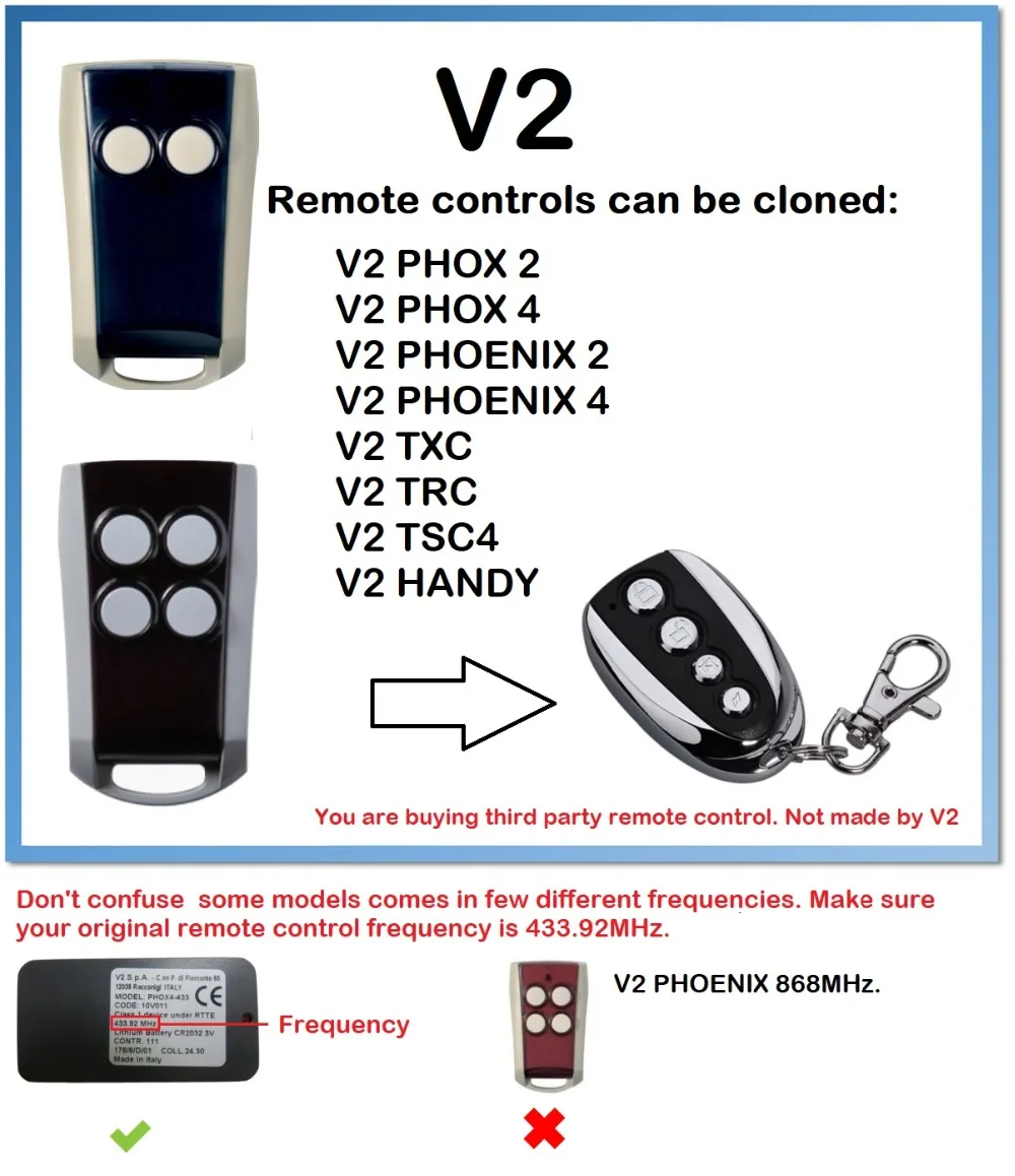 V2 PHOENIX 2, PHOENIX 2 Universal Remote Control Duplicator 433.92MHz rolling code
V2 PHOENIX 2, PHOENIX 2 Universal Remote Control Duplicator 433.92MHz rolling code
