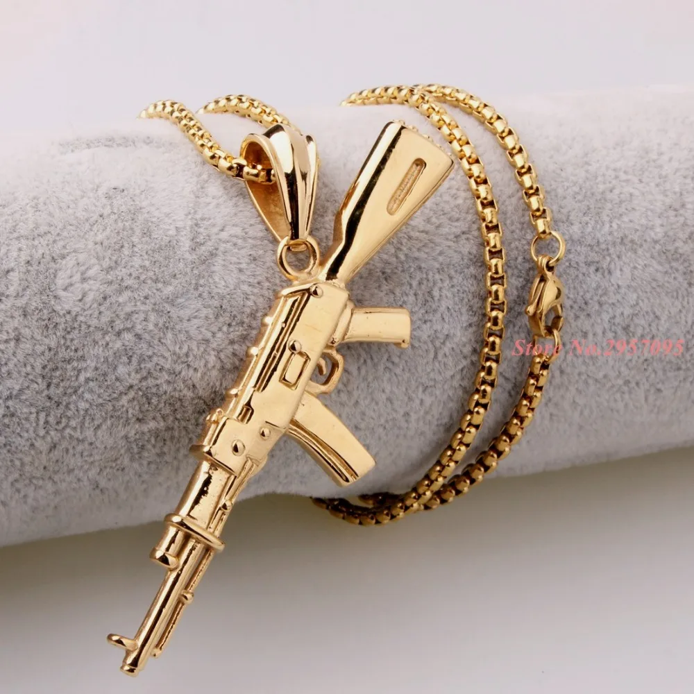 Fashion Cool AK47 Firearm Gun Pendant & Necklace European Hip Hop Jewelry Stainless Steel Gold Color Chain For Men
Fashion Cool AK47 Firearm Gun Pendant & Necklace European Hip Hop Jewelry Stainless Steel Gold Color Chain For Men