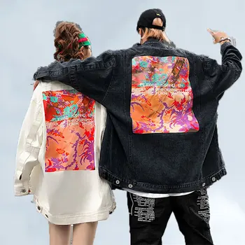 2019 Autumn New White Loose Color Abstract Print Denim Jacket Female BF Women Top Lapel Long Sleeves Plus Size Streetwear 417
2019 Autumn New White Loose Color Abstract Print Denim Jacket Female BF Women Top Lapel Long Sleeves Plus Size Streetwear 417