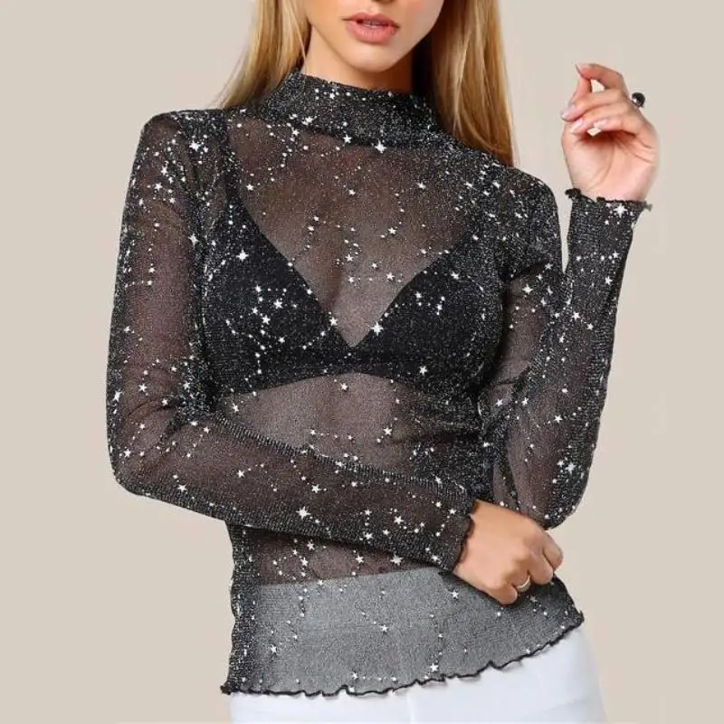 New Women 2019 Spring Sexy Black Gauze Perspective Tees Female T-shirt Shiny Mesh Top Plus Size Tshirt Women T Shirt Aesthetic
New Women 2019 Spring Sexy Black Gauze Perspective Tees Female T-shirt Shiny Mesh Top Plus Size Tshirt Women T Shirt Aesthetic