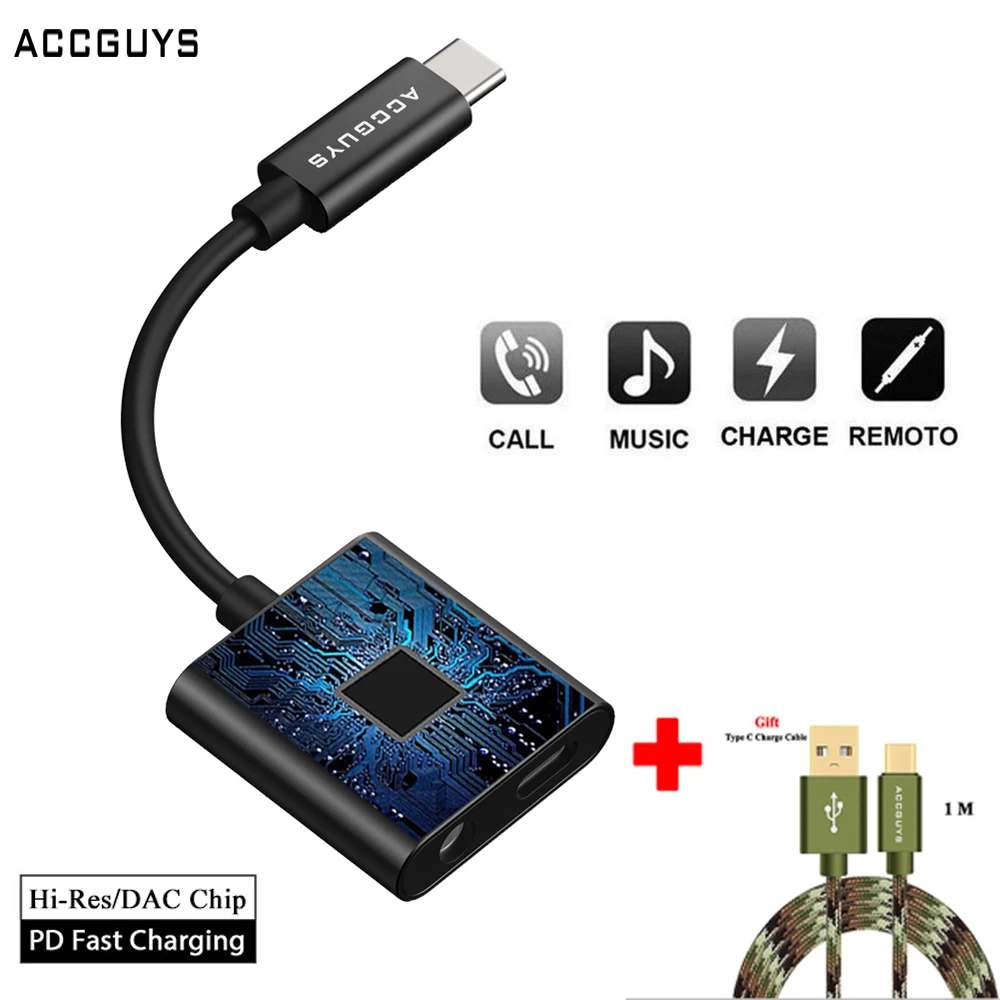 

ACCGUYS Type C to 3.5mm Earphone Cable Adapter PD Fast Charging AUX Audio Jack Converter For Xiaomi 6 Google Huawei Mate 10 Pro