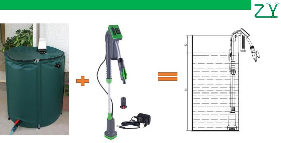 Plastic submersible water pump with floater switch fitted with 160L collapsible rain barrel
Plastic submersible water pump with floater switch fitted with 160L collapsible rain barrel
