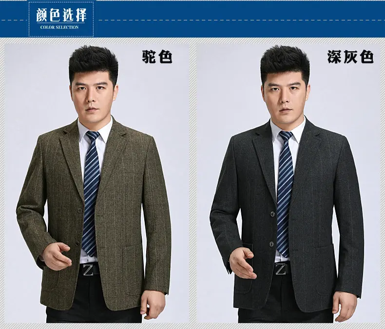 WAEOLSA Men Classical Blazers Plaid Suit Coats Man Wool Blazer Camel Dark Gray Plaid Garment Male Woollen Blend Outfit Apparel (2)