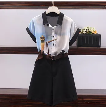 Summer Loose Chiffon Print Womens Tops And Blouses Button Plus Size For Women Black Shorts Sexy Two Piece Set Streetwear
Summer Loose Chiffon Print Womens Tops And Blouses Button Plus Size For Women Black Shorts Sexy Two Piece Set Streetwear
