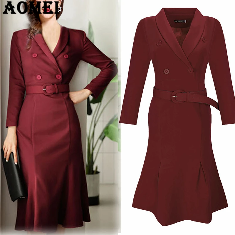 Women Office Dress Long Sleeve Classy Slim Ladies Elegant Work Wear Waist Belt Wine Red Navy Blue Femme Fashion Casual Robes
Women Office Dress Long Sleeve Classy Slim Ladies Elegant Work Wear Waist Belt Wine Red Navy Blue Femme Fashion Casual Robes