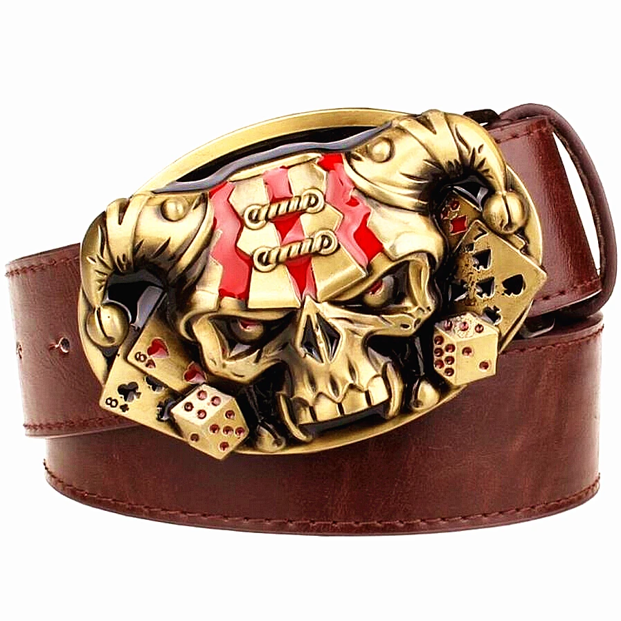 Wild Men's leather belt Joker Poker card metal buckle belts demon clown skull exaggerated style belt hip hop waistband
Wild Men's leather belt Joker Poker card metal buckle belts demon clown skull exaggerated style belt hip hop waistband