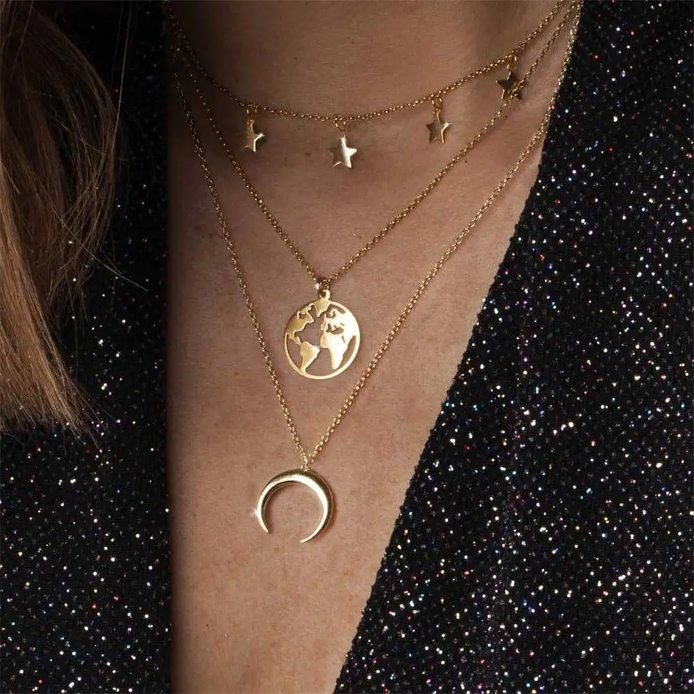 Fashion Women Necklace Moon Map Pentagram Pendant Multilayer Gold Necklace Female Wedding Party Jewelry Accessories
Fashion Women Necklace Moon Map Pentagram Pendant Multilayer Gold Necklace Female Wedding Party Jewelry Accessories