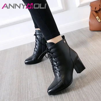 ANNYMOLI Winter Ankle Boots Women Boots Zipper Block High Heel Short Boots Lace Up Pointed Toe Shoes Lady Autumn Big Size 33-43
ANNYMOLI Winter Ankle Boots Women Boots Zipper Block High Heel Short Boots Lace Up Pointed Toe Shoes Lady Autumn Big Size 33-43