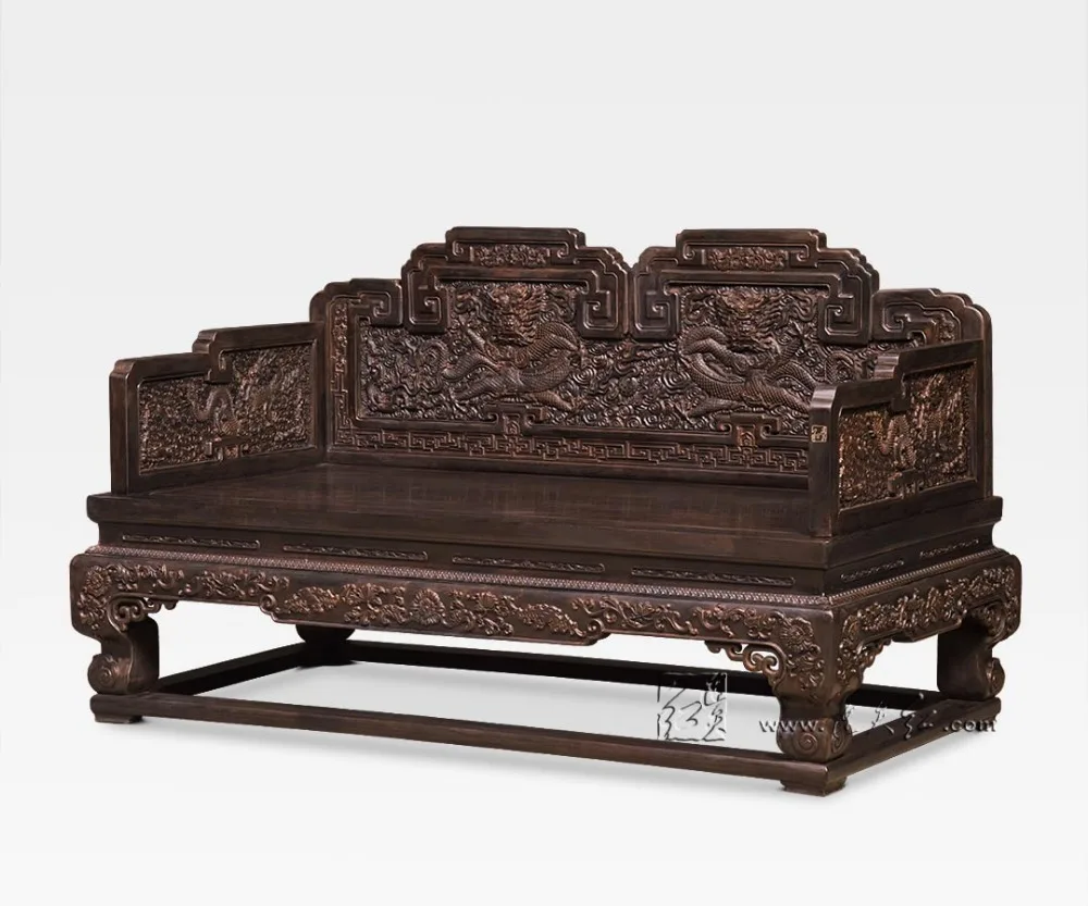 Image Two Seat Living Room Corner Sofa Bed Lounge Luxurious Chaise Rosewood Double Chair Dragon Carving Arhat Bed China new Classical