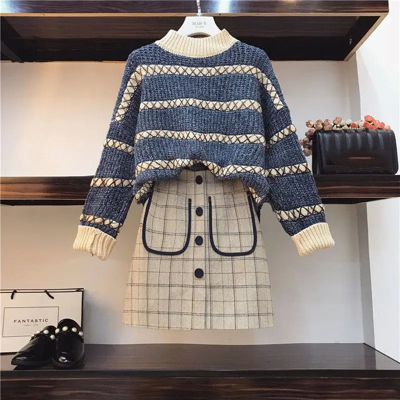 2019 New Autumn Winter Women Sweet Knit Sweater Pullovers + A Line Plaid Skirt Suits Female Knitting Clothing 2 Piece Sets H91
2019 New Autumn Winter Women Sweet Knit Sweater Pullovers + A Line Plaid Skirt Suits Female Knitting Clothing 2 Piece Sets H91