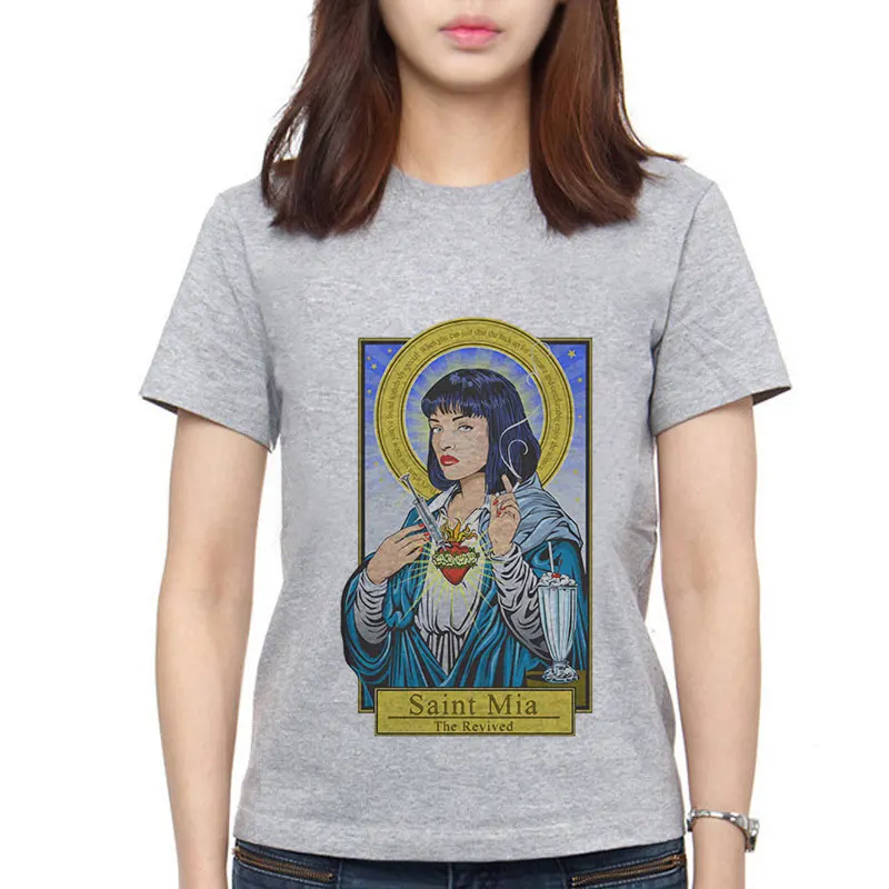 

Freddie Mercury Fiction Saint Mia Saint Jules T Shirt Catholicism Womens Clothing Pulp Female Casual Harajuku Shirt Gray T-Shirt