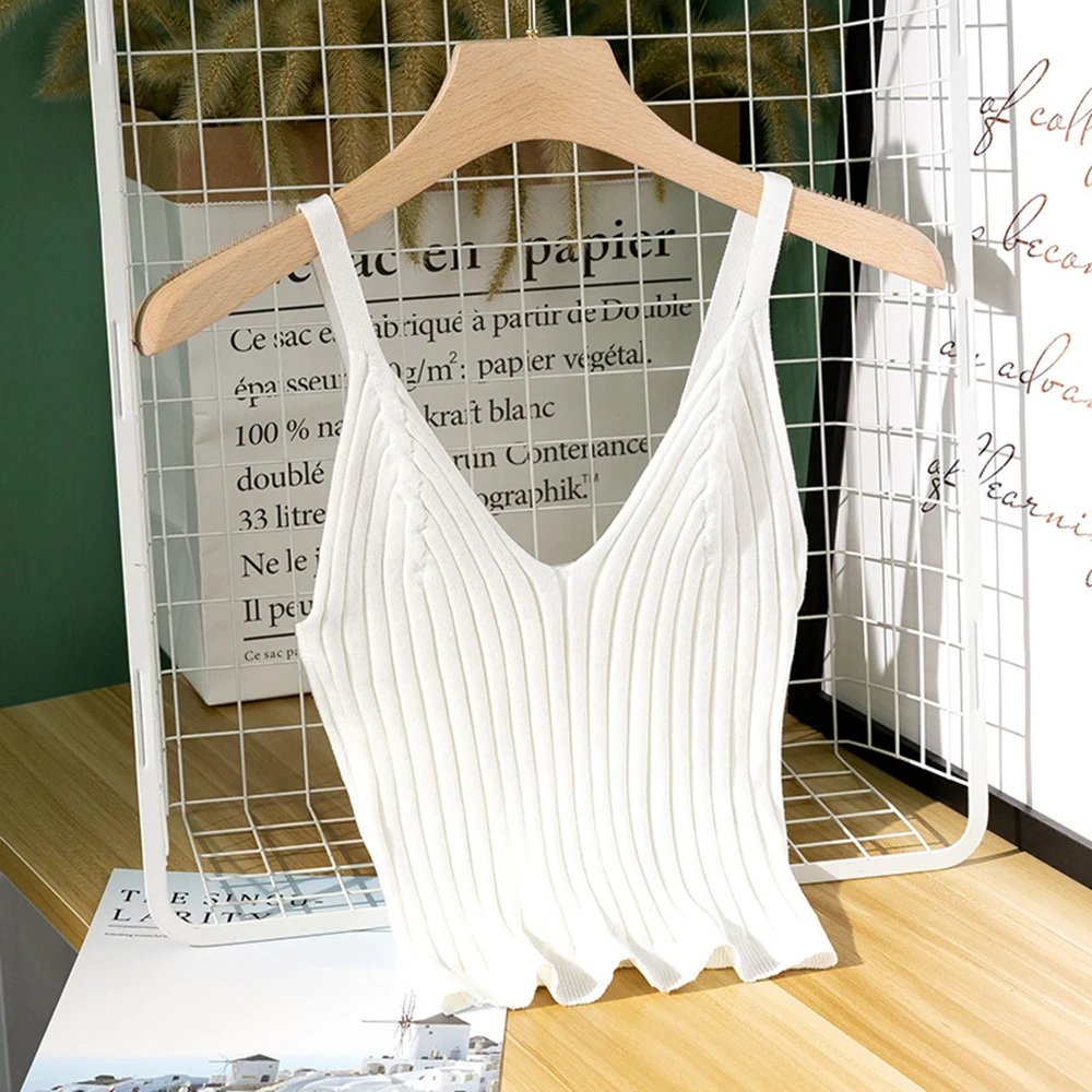 Women Sexy Knitted Crop Top Sleeveless Cropped Vest Slim Sling Knitted Tank Top V-neck Plain Camisole High Elastic Camis Solid
Women Sexy Knitted Crop Top Sleeveless Cropped Vest Slim Sling Knitted Tank Top V-neck Plain Camisole High Elastic Camis Solid
