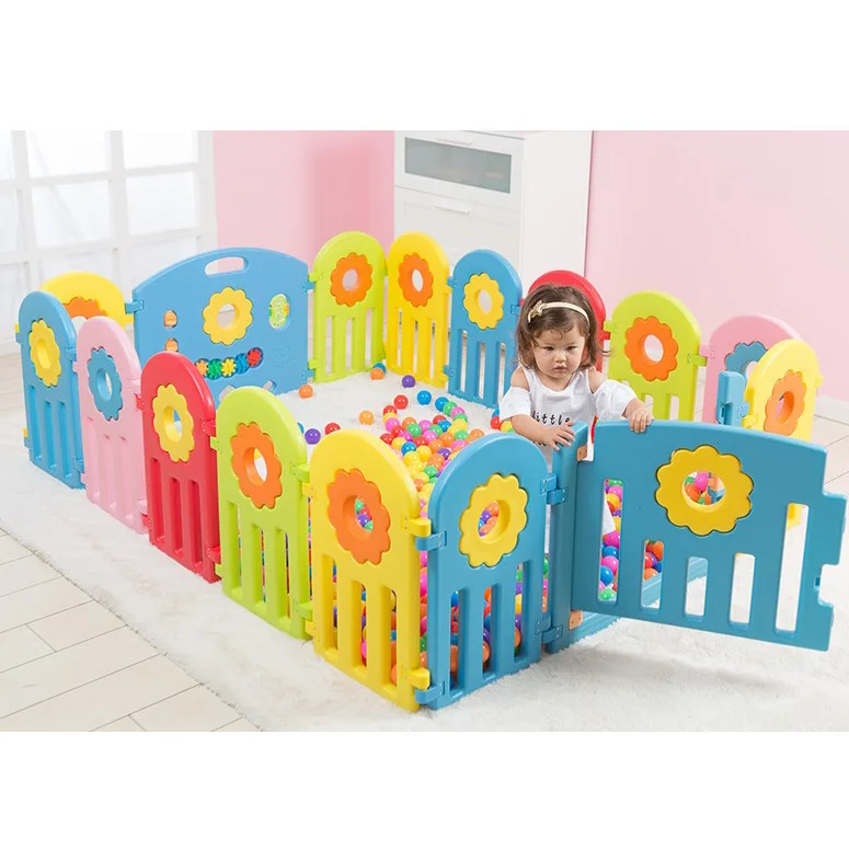 

2018 New Design Sunflower Colorful Kids Baby Safe Play Fence Environmental Protection Space Baby Activity Game Fence Playpen