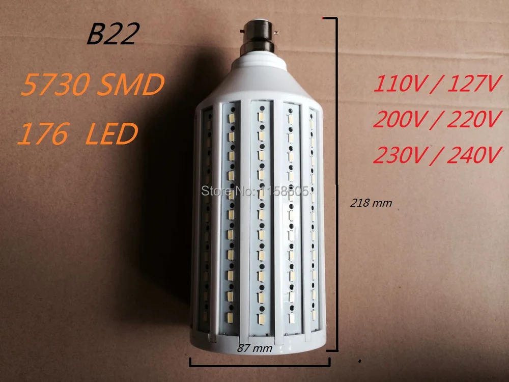 1pcs * B22 55W LED Light Bulb Ultra bright 5730 SMD 176 LED Chip 110V/220V/230V/240V/AC White/Warm White Led Spotlight Lamps
1pcs * B22 55W LED Light Bulb Ultra bright 5730 SMD 176 LED Chip 110V/220V/230V/240V/AC White/Warm White Led Spotlight Lamps