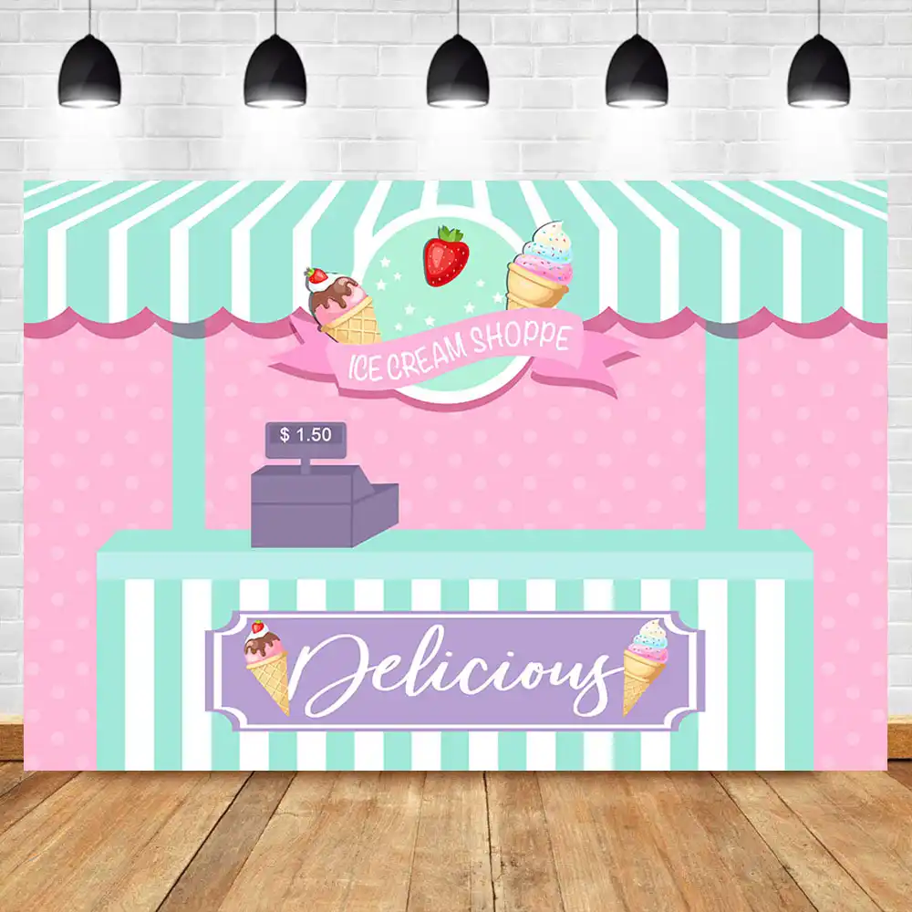 candy shop ice cream cart flags balloons baby kids scene