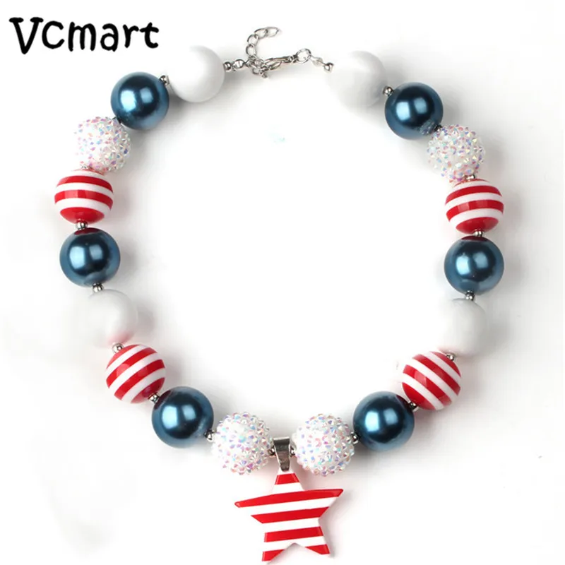 1Pcs Fourth of July Red Star Patriotic Chunky Bubblegum Necklace Striped Red Star Pendant Acrylic Beaded Necklace
1Pcs Fourth of July Red Star Patriotic Chunky Bubblegum Necklace Striped Red Star Pendant Acrylic Beaded Necklace