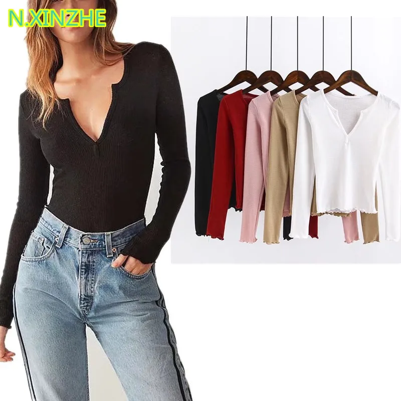 2018 women clothing long sleeve V-Neck knitted solid T-Shirt short Tops Female casual fashion slim cotton Tees 5 colors C2378
2018 women clothing long sleeve V-Neck knitted solid T-Shirt short Tops Female casual fashion slim cotton Tees 5 colors C2378