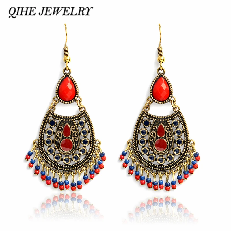 Vintage chandelier earrings Red stone beads hanging statement earring Bohemian style jewelry BOHO earrings for women
Vintage chandelier earrings Red stone beads hanging statement earring Bohemian style jewelry BOHO earrings for women