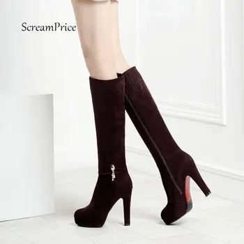 Women Flock Knee High Boots Square High Heel Fashion Platform Boots Crystal Zipper Autumn Winter Boots Female Shoes 2018 New
Women Flock Knee High Boots Square High Heel Fashion Platform Boots Crystal Zipper Autumn Winter Boots Female Shoes 2018 New