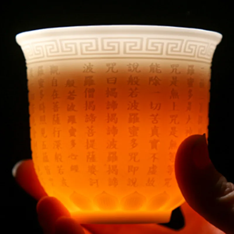 Floating Graven tea cup White porcelain suet jade images Heart Sutra cup personal tea cup cup collection
Floating Graven tea cup White porcelain suet jade images Heart Sutra cup personal tea cup cup collection