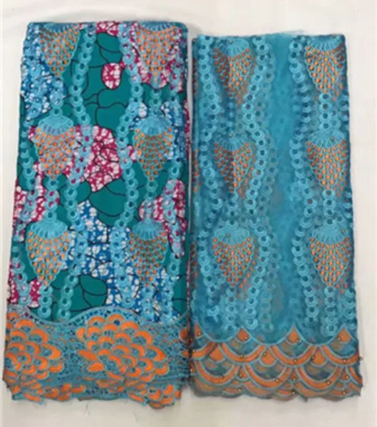 Elegant African ankara print wax lace fabric (6y) with 2y French net lace fabric for dress set WNL45
Elegant African ankara print wax lace fabric (6y) with 2y French net lace fabric for dress set WNL45