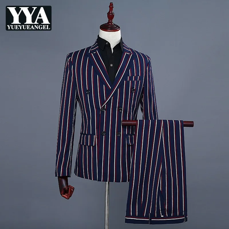 Fashion Mens Slim Fit Suit Blue Stripe Double Breasted Blazer Pants 2 Piece Set Wedding Party Suits Mens Business Casual Suits
Fashion Mens Slim Fit Suit Blue Stripe Double Breasted Blazer Pants 2 Piece Set Wedding Party Suits Mens Business Casual Suits