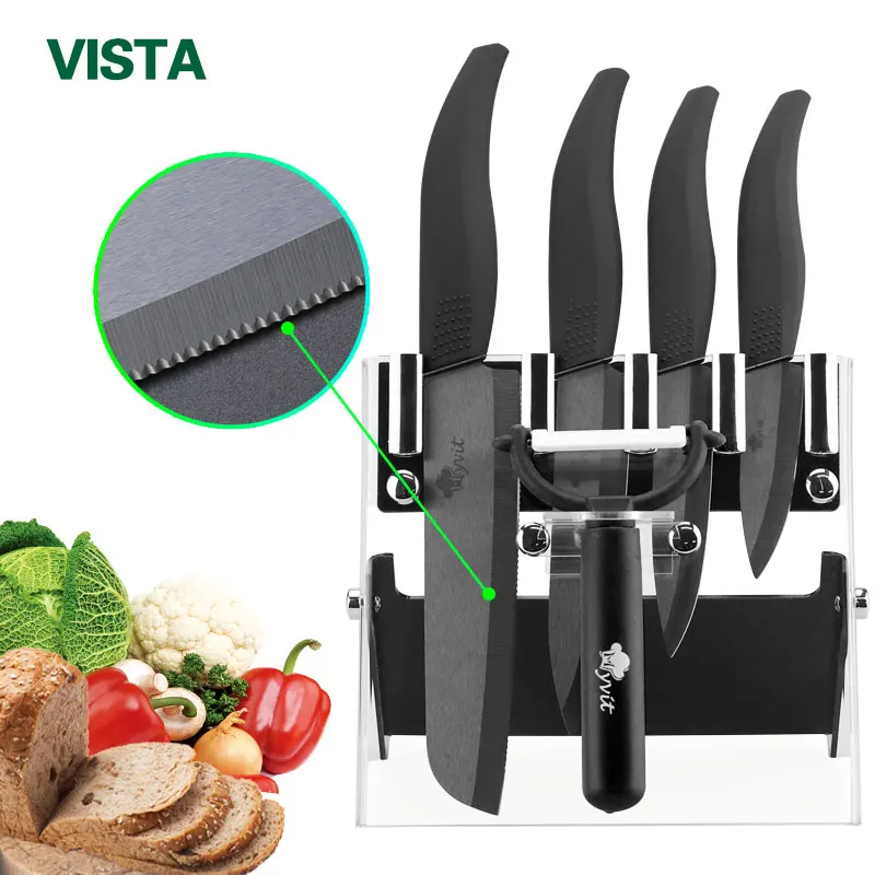 Ceramic Knife Kitchen Knife 3" 4" 5"+6"Serrated Bread Knife+Holder+Peeler Chef Fruit Black Blade Colorful Handle Zirconia Knives
Ceramic Knife Kitchen Knife 3" 4" 5"+6"Serrated Bread Knife+Holder+Peeler Chef Fruit Black Blade Colorful Handle Zirconia Knives