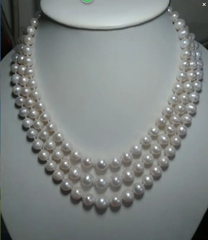 

Jew3116 triple strands 8-9mm tahitian south sea white pearl necklace 18"19"20" AAA