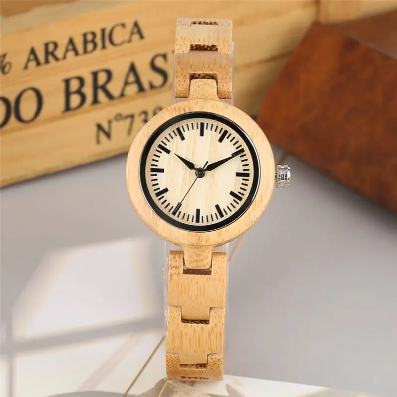 

Bamboo Wood Watch Quartz Analog Natural Full Wooden Wristwatch Folding Clasp clock women reloj mujer