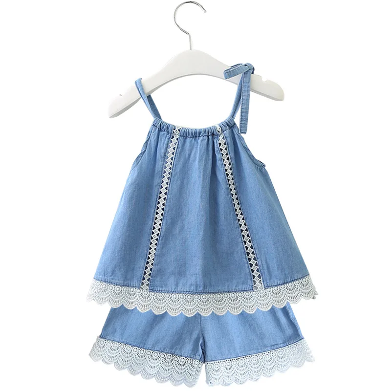 2019 New Baby Girls Summer Clothing Set Spaghetti Strap Jeans Lace Top+Shorts 2 Piece Sets Fashion Kids Cute Girls Clothing Sets
2019 New Baby Girls Summer Clothing Set Spaghetti Strap Jeans Lace Top+Shorts 2 Piece Sets Fashion Kids Cute Girls Clothing Sets