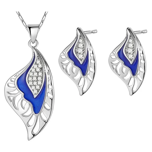 earrings necklace Rhodium plated set 925 Sterling Silver Earrings Necklace NEW crystal leaf silver | Украшения и аксессуары