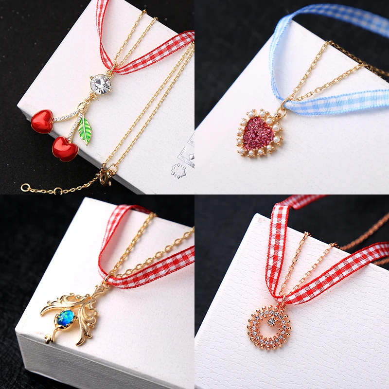 Different Style Layered Ribbon Chain Fruit Apple Cherry Bird Flower Heart Pendant Necklace Korean Fashion Women Necklace Jewelry
Different Style Layered Ribbon Chain Fruit Apple Cherry Bird Flower Heart Pendant Necklace Korean Fashion Women Necklace Jewelry