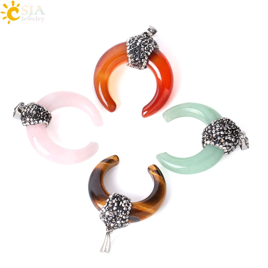 CSJA Natural Gem Stone Half Moon Crescent Necklace Pendants Opal Lapis Lazuli Pink Quartz Black Onyx Rhinestone Reiki Charm E601
CSJA Natural Gem Stone Half Moon Crescent Necklace Pendants Opal Lapis Lazuli Pink Quartz Black Onyx Rhinestone Reiki Charm E601