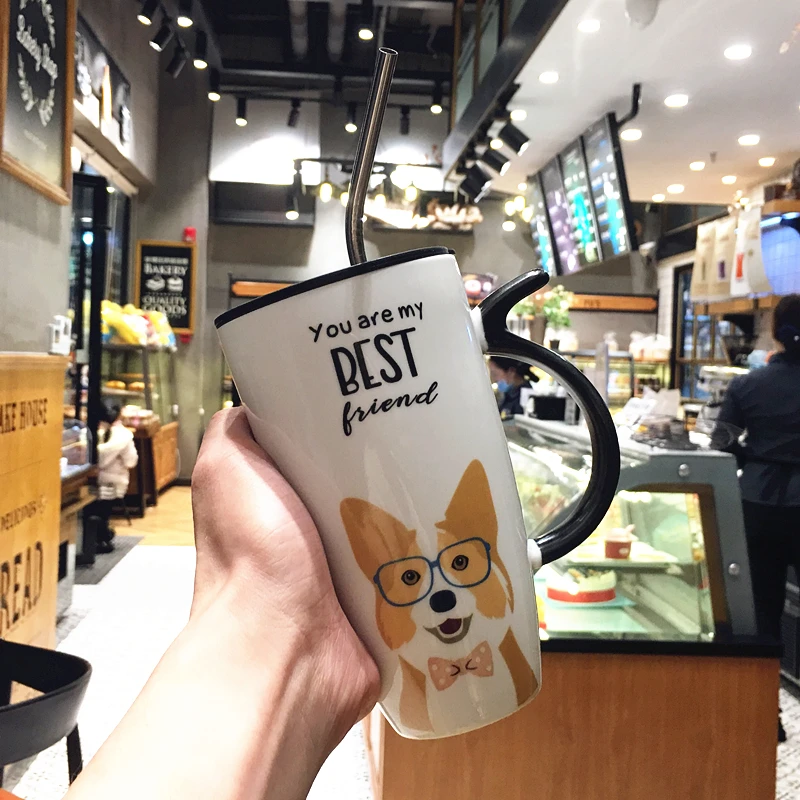 600ML Cartoon Dog Creative Ceramic Cup Breakfast Milk Cups and Mugs Office Home Coffee Cups with Lid and Spoon Cute Couples Mugs
600ML Cartoon Dog Creative Ceramic Cup Breakfast Milk Cups and Mugs Office Home Coffee Cups with Lid and Spoon Cute Couples Mugs