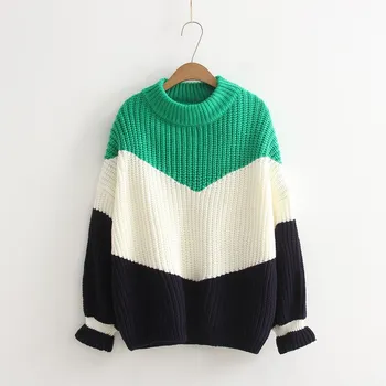 Women Loose Big V Contrast Color Sweater Chunky 4 Colors Long Knitted Pullovers Tricot Oversized Patchwork Sweaters
Women Loose Big V Contrast Color Sweater Chunky 4 Colors Long Knitted Pullovers Tricot Oversized Patchwork Sweaters