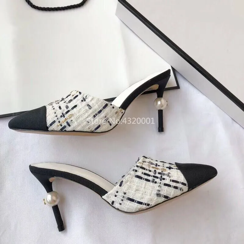 Pearl Embellishment Stiletto High Heels Pumps 2109 New Summer Fashion Pointed Toe Patchwork Women Slides Mules
Pearl Embellishment Stiletto High Heels Pumps 2109 New Summer Fashion Pointed Toe Patchwork Women Slides Mules